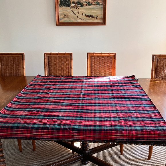 Vintage April Cornell Double Sided Holiday Tablecloth featuring Plaid and Flower - Picture 6 of 9